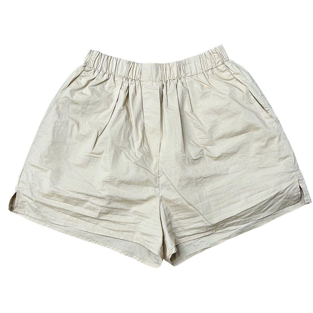 Mable Size S Shorts High Elastic Waist Pull On Khaki Beige Lined Pockets Women’s